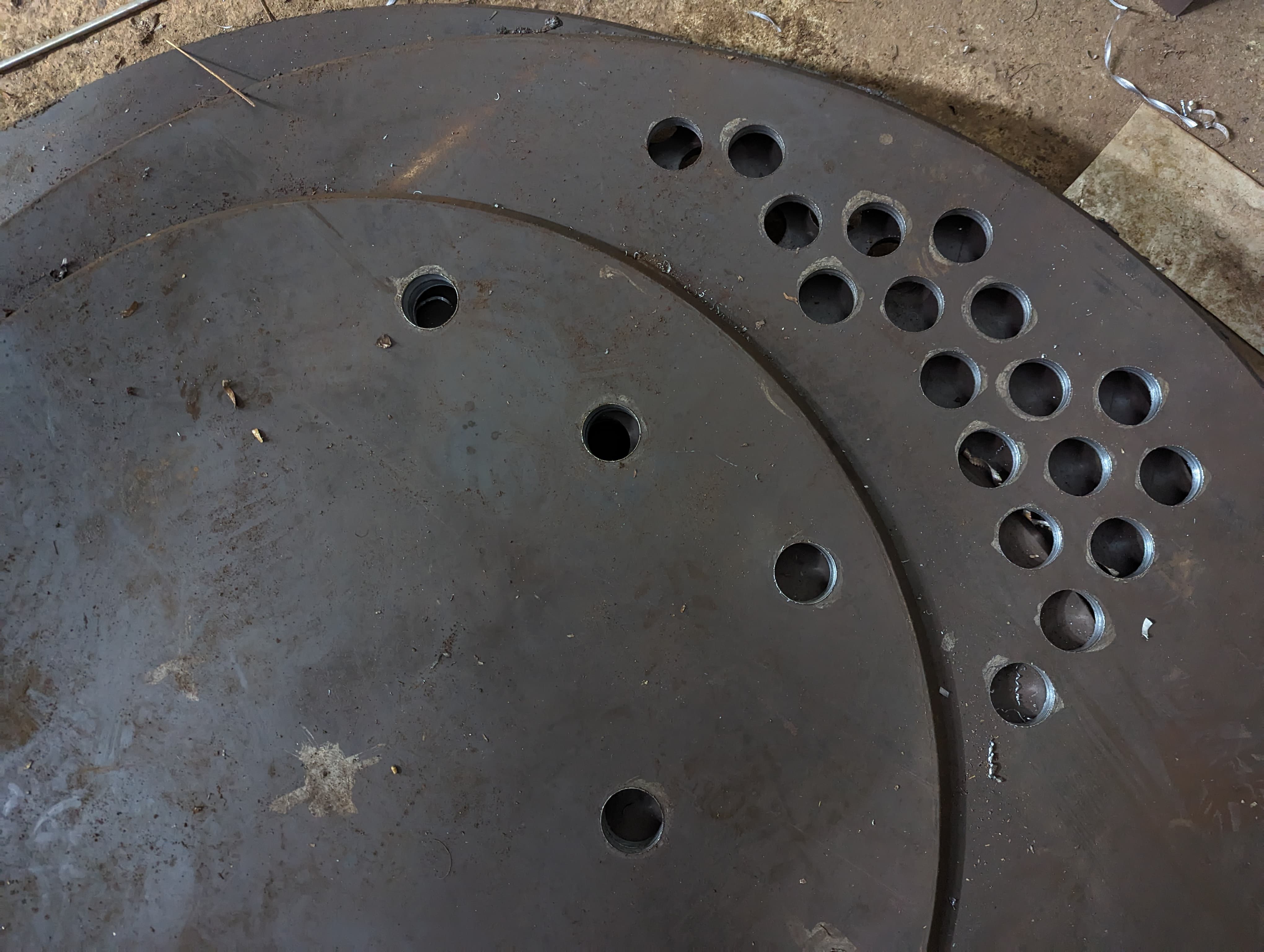 MS tubesheet with multiple precision drilled holes for heat exchanger